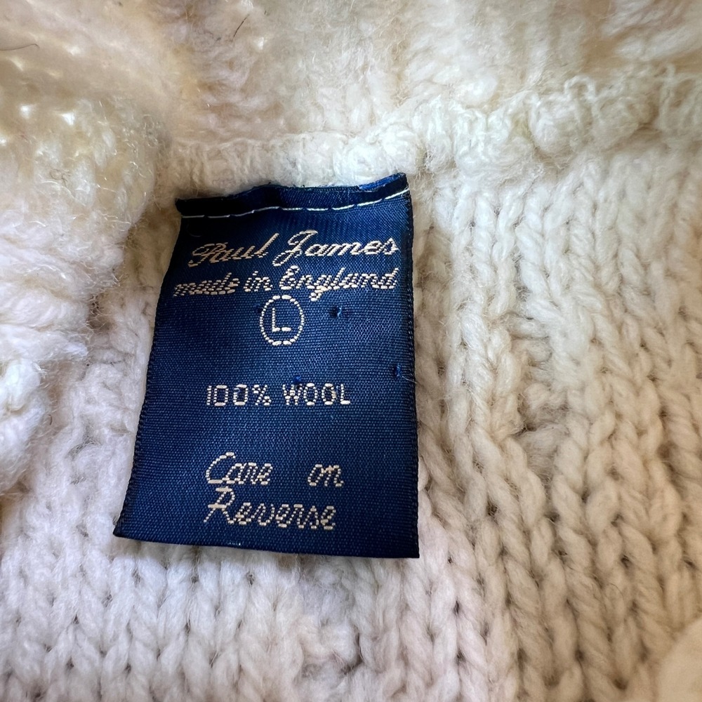 Paul James Made in England 100% Wool Cable Knit Mock Neck Sweater Cream Large W - Picture 3 of 11
